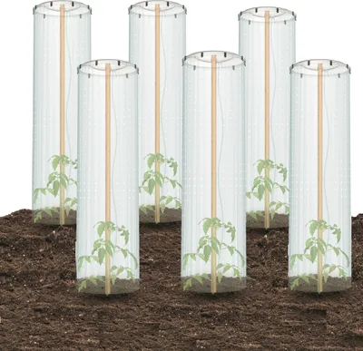 Produktbild von 6x Deckel Tomaten Blumentopf Gewächshausfolie Treibhaus Folie LDPE atmungsaktive Pflanzenschutz Pflanzenfrostschutzhülle Kälteschutz Sonnenschirm transparente Kunststofffolie Löchern Schutzfolie Stell