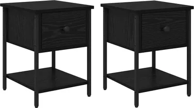 Image de Table de chevet avec tiroir 2 pcs Chêne noir 34 x 35,5 x 45 cm