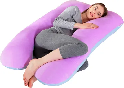 Image de Coussin d'allaitement en forme de U, velours, soutien latéral, 70 × 145 cm / bleu et violet