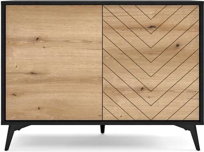Produktbild von BETTSO Kommode Sideboard Schubladenkommode Highboard Schrank Beistelltisch mit 2 Türen  Diamond K104 Eiche Evoke Schwarz Matt