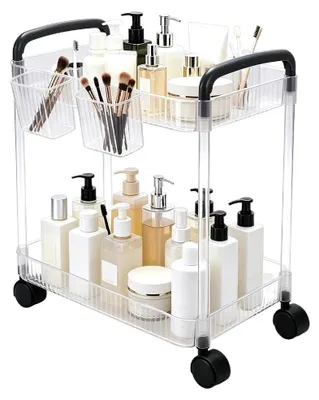 Image de Elzusha - Chariot transparent à 2 niveaux sur roulettes - Organisateur de rangement pour bureau et petits espaces