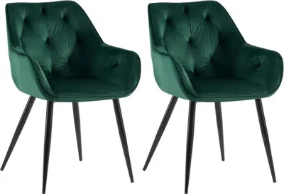 Immagine prodotto di set di 2 sedie da pranzo - Sedie da cucina - Rivestimento in velluto per il massimo comfort | Colore: Verde | Materiale: Morbido