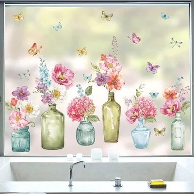 Immagine prodotto di Adesivi per finestre con fiori rosa, uccelli e farfalle – Anticollisione