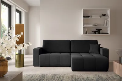 Produktbild von Ecksofa Sofa mit Schlaffunktion AUGUSTO in Stoff Wind Schwarz Ottomane Rechts