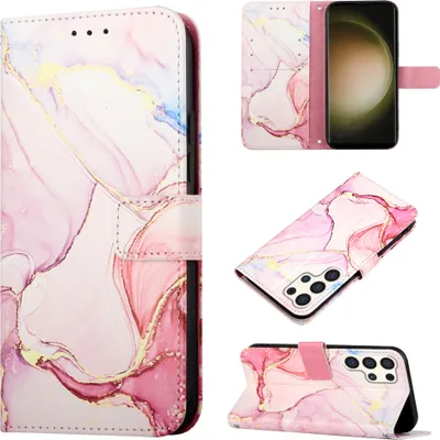 Produktbild von Galaxy S25 Ultra Hülle, Marmor Motiv Kunstleder Tasche Kartenfächer mit Standfunktion Schutzhülle für Samsung Galaxy S25 Ultra Pink Weiß