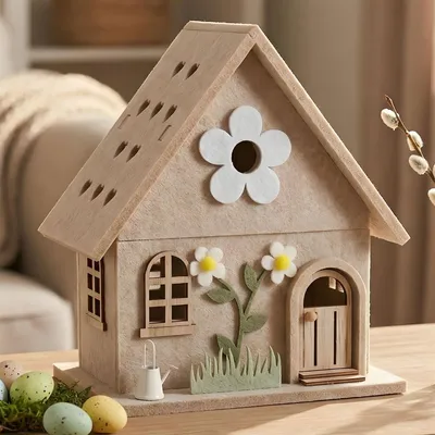 Immagine prodotto di Figura decorativa "Casetta" in feltro, beige, alta 24 cm, casetta in feltro, casetta decorativa, decorazione primaverile, casetta decorativa