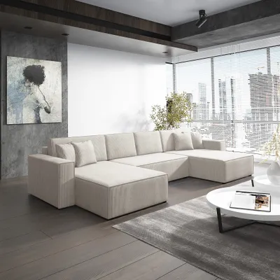 Produktbild von Wohnlandschaft Schlafsofa Sofa CONOR Stoff Poso Altweiß