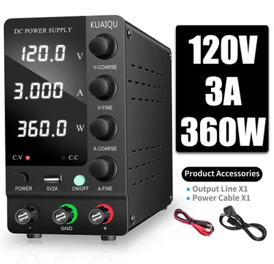Image de Alimentation de laboratoire - Alimentation DC réglable - Sortie 0–120V 3A - Sortie unique - Entrée AC 220V - Noir