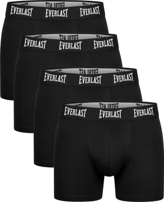 Produktbild von Everlast Herren Baumwoll Boxershorts Set - Bequeme Unterwäsche mit Elasthan, Perfekte Passform, Ohne Muster, Elastischer Bund, 4er Pack, Schwarz M