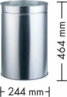 A silver cylindrical metal container with measurement indicators.