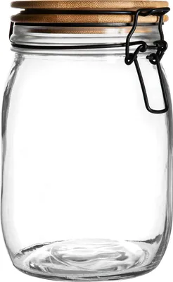 Produktbild von Vorratsglas mit Clipdeckel aus Holz – 1 Liter – schwarzes Siegel