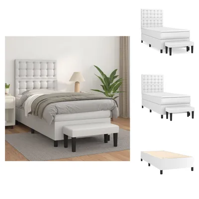 Produktbild von vidaXL Boxspringbett mit Matratze Weiß 100x200 cm Kunstleder -  Betten & Bettgestelle