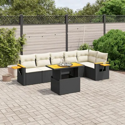 Produktbild von 7-tlg. Garten-Sofagarnitur - mit Kissen Schwarz Poly Rattan - Gartenmöbelset 3273527