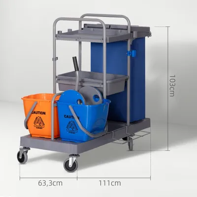 Produktbild von Reinigungswagen mit Mopppresse, 3-stufig, 2 x 18-Liter-Eimer