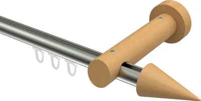 Produktbild von Interdeco Innenlaufstange / Gardinenstange mit Innenlauf Edelstahl-Optik / Buche lackiert, Typ Talent Siveo (Kegel), 20 mm Ø 1-läufig, 540 cm