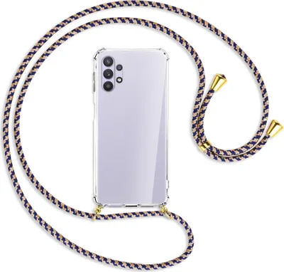 Produktbild von Handykette Backcover-Schutzhülle mit Band (Metall goldfarben) für Samsung Galaxy A32 5G - blau+beige