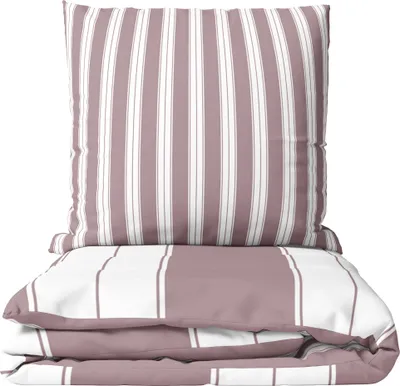A folded duvet cover and pillowcase set with a striped pattern.
