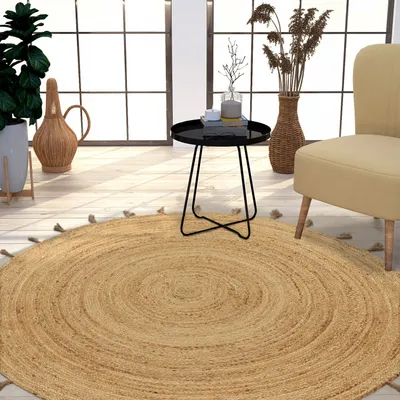 Produktbild von TT Home Wohnzimmer Teppich Naturfaser Boho Design Ethno Handgefertigt Größe 160 cm Rund