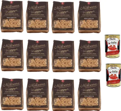Produktbild von 12x Pasta La Molisana Integrale, Vollkornnudeln Farfalle Rigate n.66 Kurze Nudeln, NUR italienischer Weizen - 500g + 2x Italian Gourmet POlpa 400g
