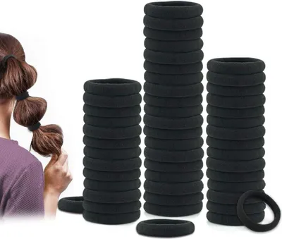 Produktbild von Haargummis für dickes Haar, Haarbänder für Damenhaar, Pferdeschwanzhalter, schmerzfreie schwarze Haargummis für Mädchen, keine Schäden, 50 Stück