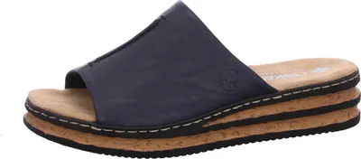 Produktbild von Rieker Damen Pantolette breiter Riemen Keilabsatz Kork 62905, Größe:41 EU, Farbe:Blau