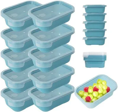 Obrázok produktu pre 10-dielna sada pastelovo modrých fľašiek s objemom 500 ml, bez obsahu BPA, vzduchotesných, stohovateľných, vhodných do mikrovlnnej rúry a umývačky riadu.
