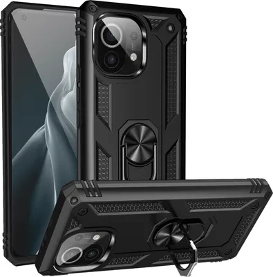Obrázek produktu pro Pouzdro pro Xiaomi Mi 11 dvouvrstvé robustní, vojenská ochrana pouzdro s držákem prstenu a stojánkem černé