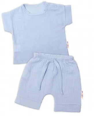 Productafbeelding van Baby Nellys, tweedelige set van mousseline, shirt + korte broekje, lichtblauw