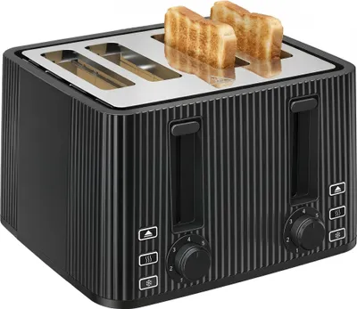 Obrázek produktu pro Toustovač – 4 plátky – extra široké otvory – 7 stupňů opékání – rozmrazování/ohřívání/zastavení – 1710 W – vyjímatelná zásuvka na drobky – zástrčka EU 220–240 V – černý