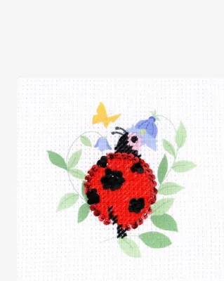 Imagen del producto de Kit para bordado de punto medio DMC con aro de plástico "La Mariquita", 14x14 cm