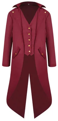 Produktbild von jakloz Halloween Mittelalter Viktorianische Jacke Kostüme für Männer, Steampunk Gothic Frack Mantel Uniform, Renaissance Piraten Vampir Party Cosplay Kostüme for Herren Erwachsene(Rot,3XL)