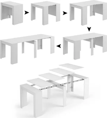 Produktbild von Konsolentisch Dboc, Ausziehbarer Esstisch, Tisch mit Mehrzweckverlängerungen, die auf bis zu 10 Sitzplätze erWeißert werden können, 51/237x90h78 cm, Glänzend Weiß