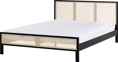 Produktbild von BELIANI Bett Schwarz aus Kiefernholz mit Wiener Geflecht 180 x 200 cm Lattenrost Hohes Kopfteil Modernes Design Schlafzimmer