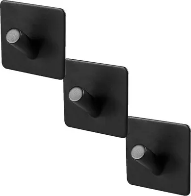 Immagine prodotto di Portasciugamani in acciaio inossidabile - Senza forature - Supporto da parete autoadesivo - Set da 3 ganci autoadesivi per bagno e cucina - Nero