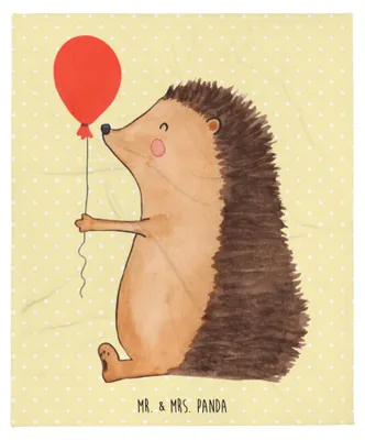 Produktbild von Mr. & Mrs. Panda Bettüberwurf Igel Luftballon - Gelb Pastell - Geschenk, Ballon, Glückwunsch, Decke, Sofaüberwurf, Winterdecke, Lustige Sprüche, Kuscheldecke, Bettdecke