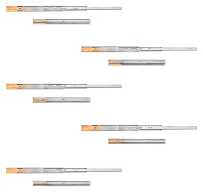 Zdjęcie produktu dla Emuca Pakiet 5 kompletów prowadnic kulkowych, wysokość 45 mm, głębokość 450 mm, pełny wysuw, cichy domyk, Ocynkowany