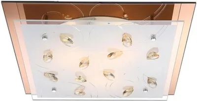 Obrázek produktu pro Globo Lighting stropní svítidlo kovově bílé, sklo jantarové, sklo opál, krystaly K5, spodní sklo jantarové, DxŠxV: 420x420x85mm, bez 3x E27 ILLU 40W 230V