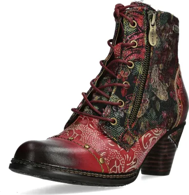 Produktbild von Laura Vita Damen Stiefelette Leder Blumenmuster und Reißverschluss Alcizeeo 12, Größe:37 EU, Farbe:Rot