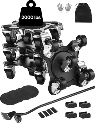 Zdjęcie produktu dla Wózek meblowy VEVOR, 158 x 158 x 65 mm, maks. udźwig 544 kg, do dużych obciążeń, z 5 kołami obrotowymi 360°, zestaw narzędzi do podnoszenia i pchania mebli