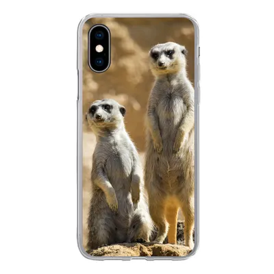 Produktbild von MuchoWow® Handyhülle Schutzhülle Hülle für iPhone X Felsen - Erdmännchen - Tiere Silikon Softcase Handy Hülle - Handyhülle