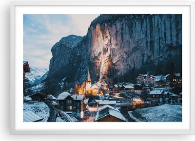 Produktbild von Gerahmtes Poster - Weißer Rahmen - Lauterbrunnen Schweiz Tal - 70x50 cm - Wand Bild - Wanddeko - Wandbilder - Kunstposter - Wandposter - Bilderrahmen - Bilder - Kunstdruck - P2WAA70x50-4834