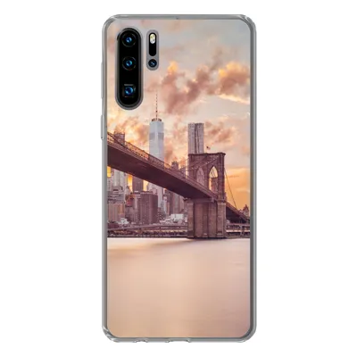 Produktbild von MuchoWow® Handyhülle Schutzhülle Hülle für Huawei P30 Pro Brooklyn Bridge und die New Yorker Skyline bei Sonnenuntergang Silikon Softcase Handy Hülle - Schutzdeckel