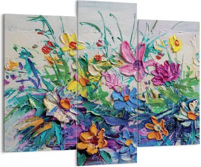 Produktbild von Bild auf Leinwand - Leinwandbild - 3 Teile - Blumen die Farben pastos - 130x100cm - Wand Bild - Wanddeko - Wandbilder - Leinwanddruck - Bilder - Wanddekoration - Leinwand bilder - CB130x100-4521