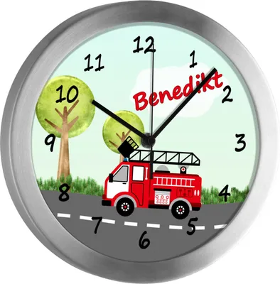 Produktbild von Kinderzimmer Funkwanduhr, Funkuhr Wanduhr Kinder, Feuerwehr  25 cm