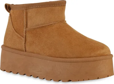 Produktbild von VAN HILL Damen Warm Gefütterte Plateau Boots Profil-Sohle Winter Schuhe 840609, Farbe: Hellbraun, Größe: 37