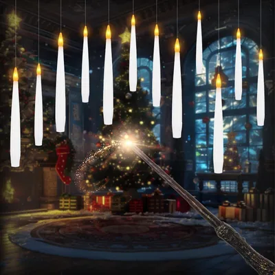 Produktbild von OZAVO LED-Kerzen Halloween LED-Kerzen Kabellos 12PCS Christbaumkerzen mit 6 Stunden Timer & Fernbedienung, Schwebende Zauber Fliegende Kerzen