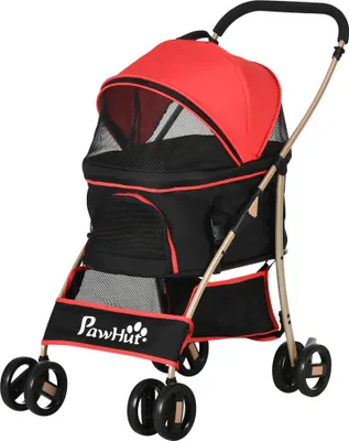 Produktbild von 2-in-1 Hundebuggy Tragtasche Autositz bis 10kg klappbar Bodenkorb 82 cm x 49,5 cm x 98 cm Rot