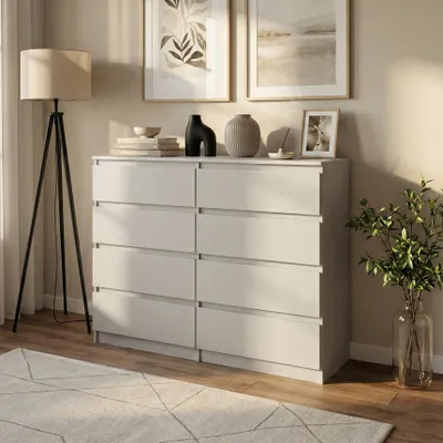 Image de BEAUTYSOFA | Commode LEMON 100 cm en cachemire, buffet à 8 tiroirs, meuble de rangement moderne pour chambre, salon et couloir
