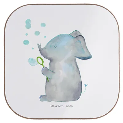 Produktbild von Mr. & Mrs. Panda Untersetzer für Gläser Elefant Seifenblasen - Weiß - Geschenk, Coaster, Liebe, Tassenuntersetzer, Heimat, Lustige Sprüche, Liebesspruch, Tischuntersetzer