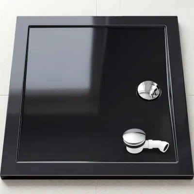 Produktbild von doporro Duschtasse Duschwanne 70x80x4 flach inkl. Ablaufgarnitur AL02 aus Acryl in Schwarz Rechteckig DIN-Anschlüsse für bodenebene Montage geeignet Faro2